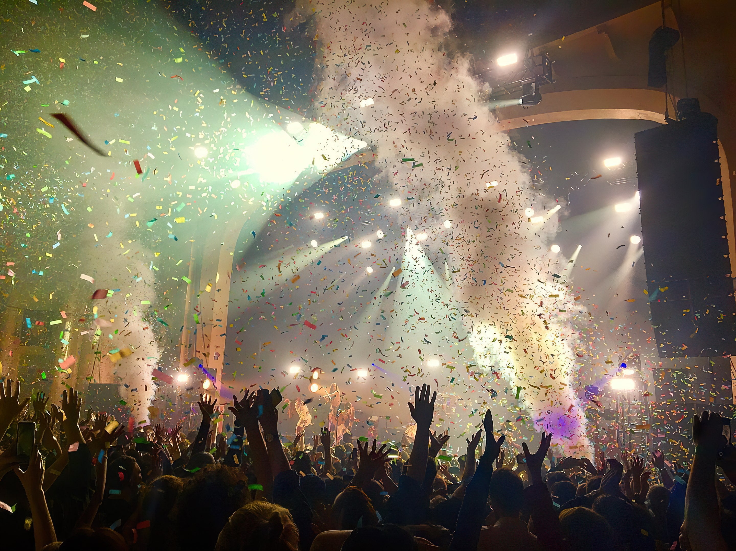 CO2 confetti blaster fired over crowd at Brixton Academy.