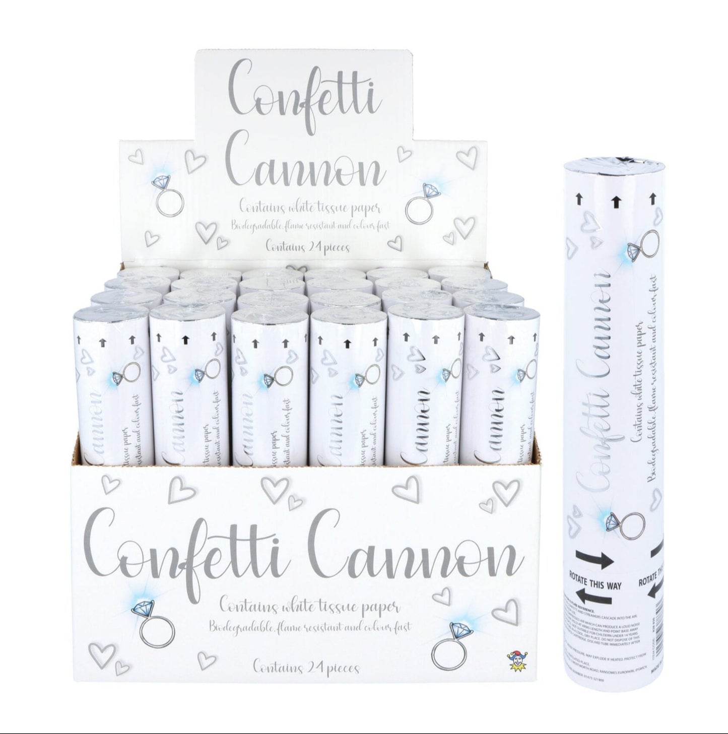 Box of 24 20cm White Confetti Cannons.