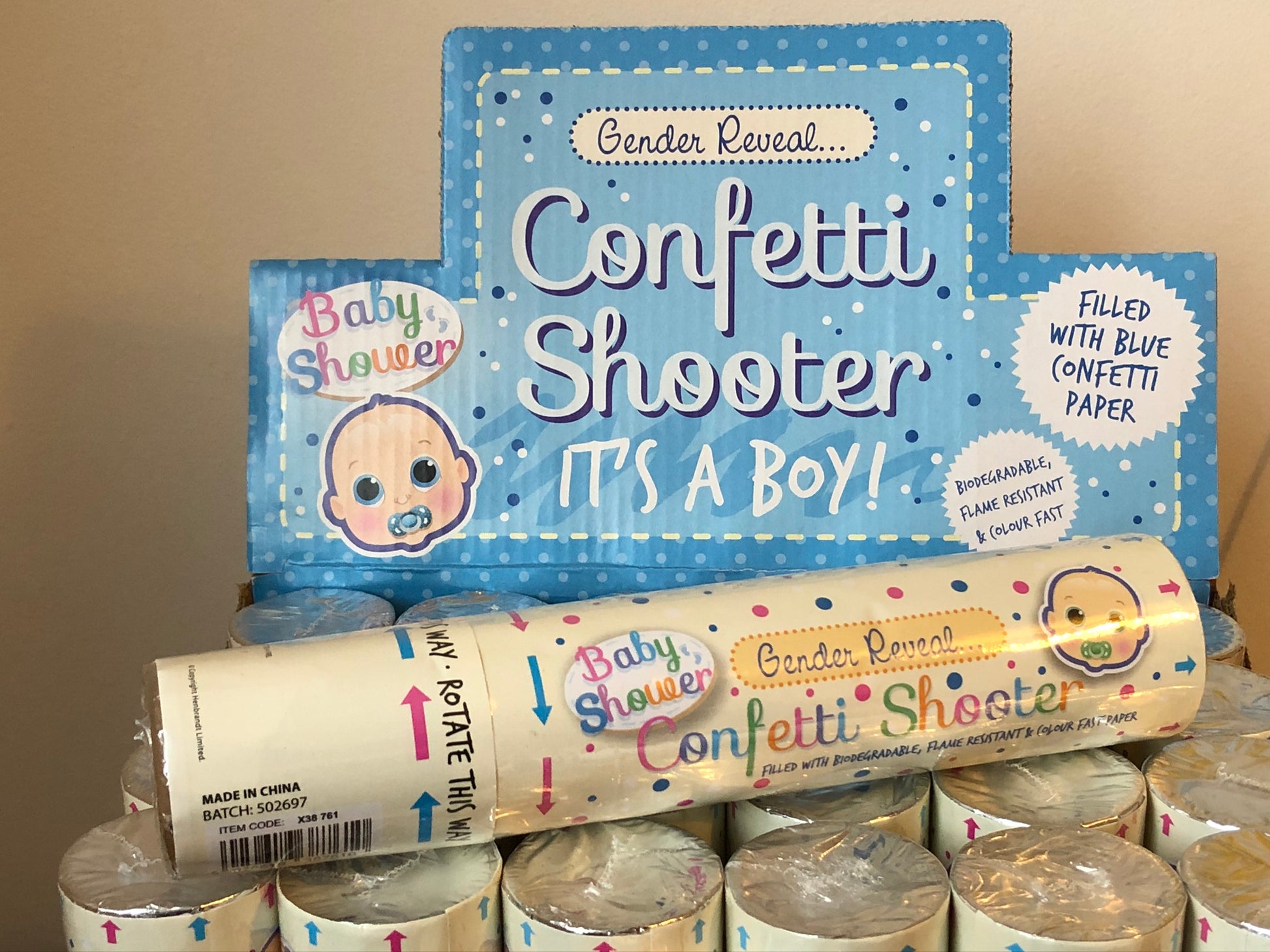 Blue 20cm Gender reveal confetti cannons