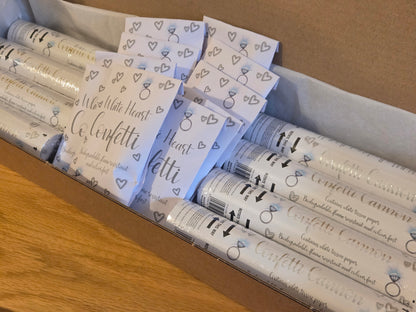 8 x Biodegradable White Confetti Cannons & 10 packs of White Heart Confetti