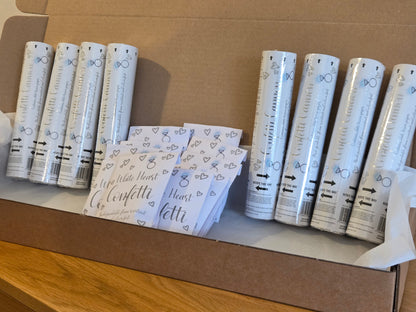 8 x Biodegradable White Confetti Cannons & 10 packs of White Heart Confetti
