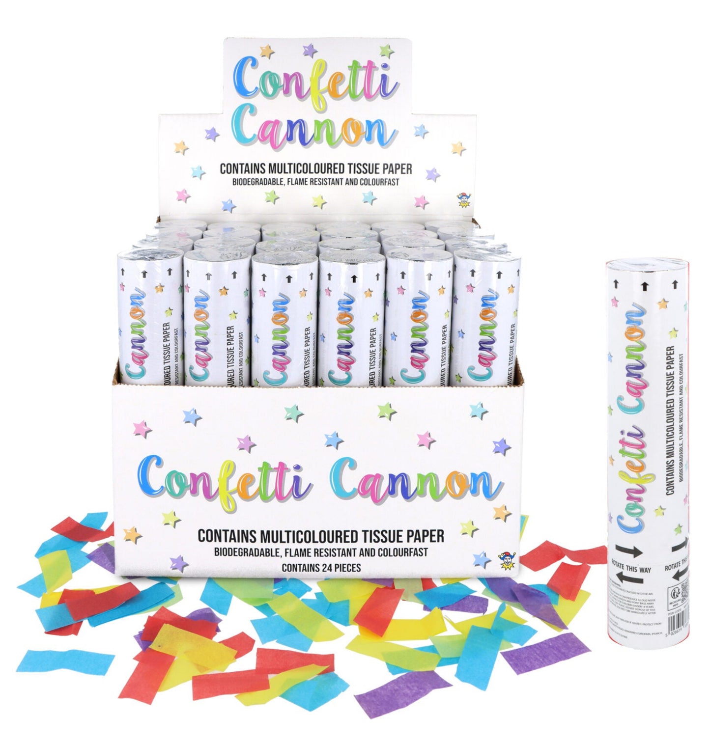 20cm multi coloured confetti cannons - box of 24