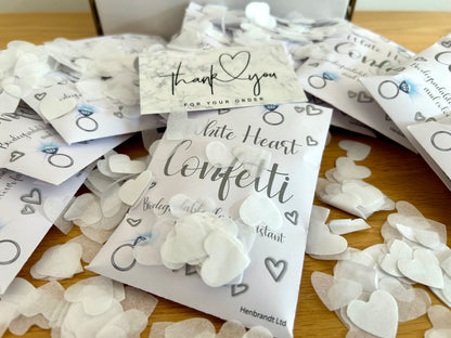 8 x Biodegradable White Confetti Cannons & 10 packs of White Heart Confetti