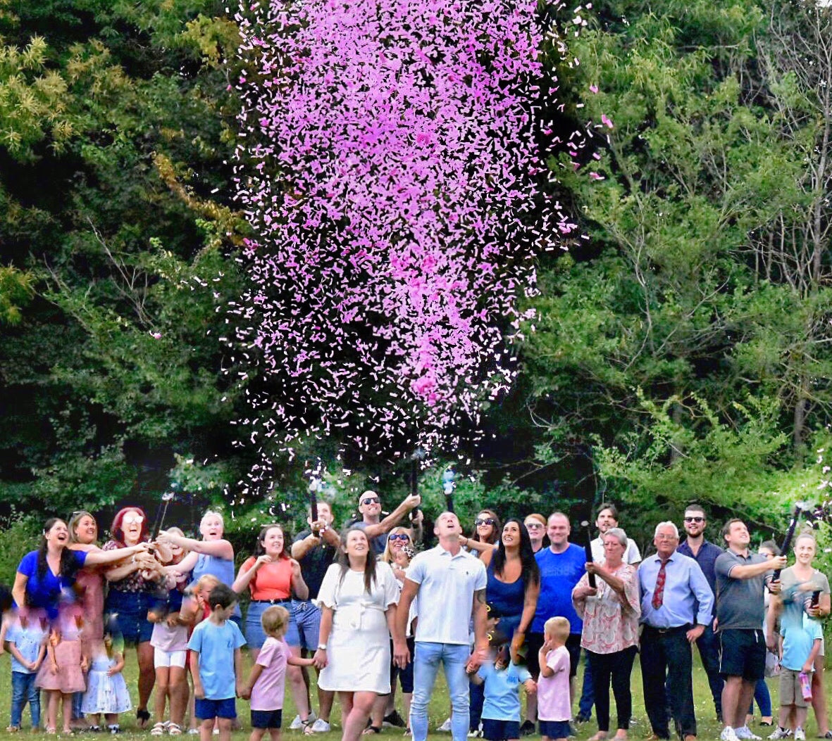 Pink gender reveal cannon let off over crowd