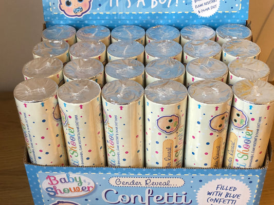 Blue 20cm Gender reveal confetti cannons in display box