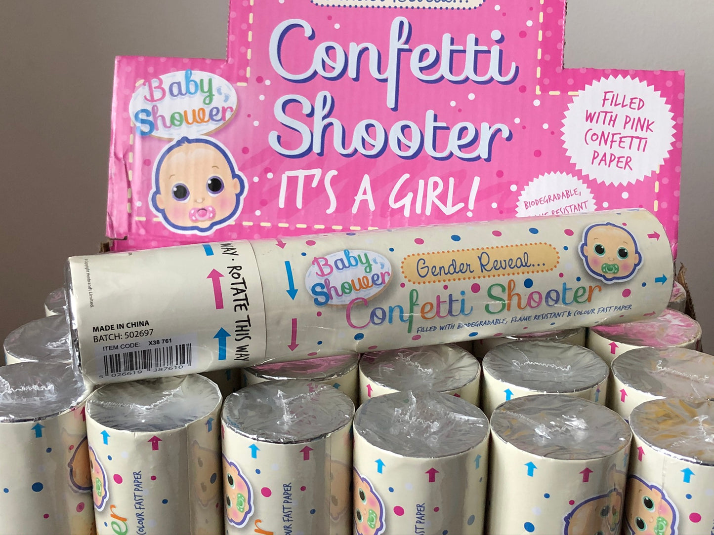 Pink 20cm Gender reveal confetti cannons